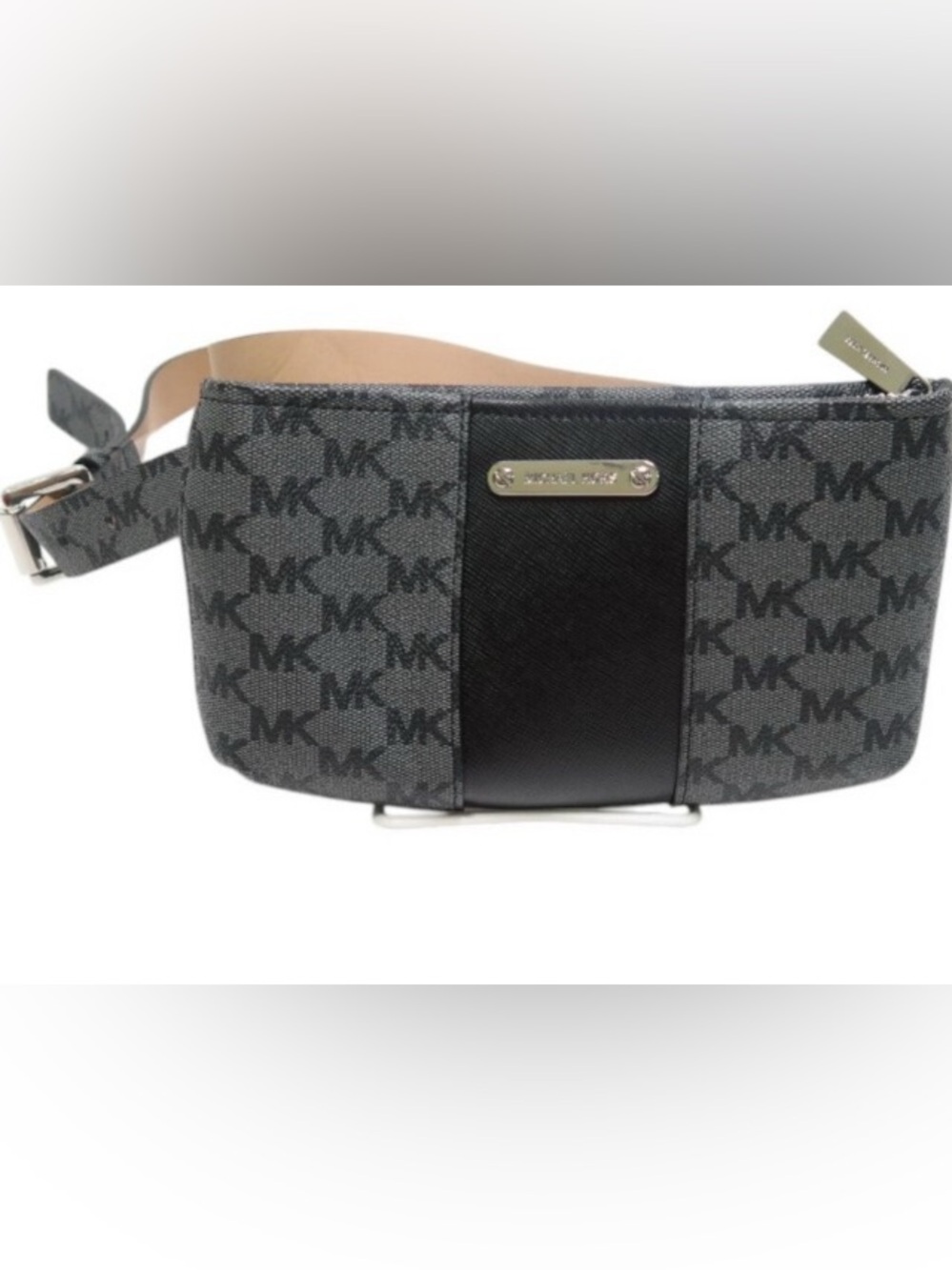 Michael Kors Gray MK Logo Belt Bag with Black Center Panel